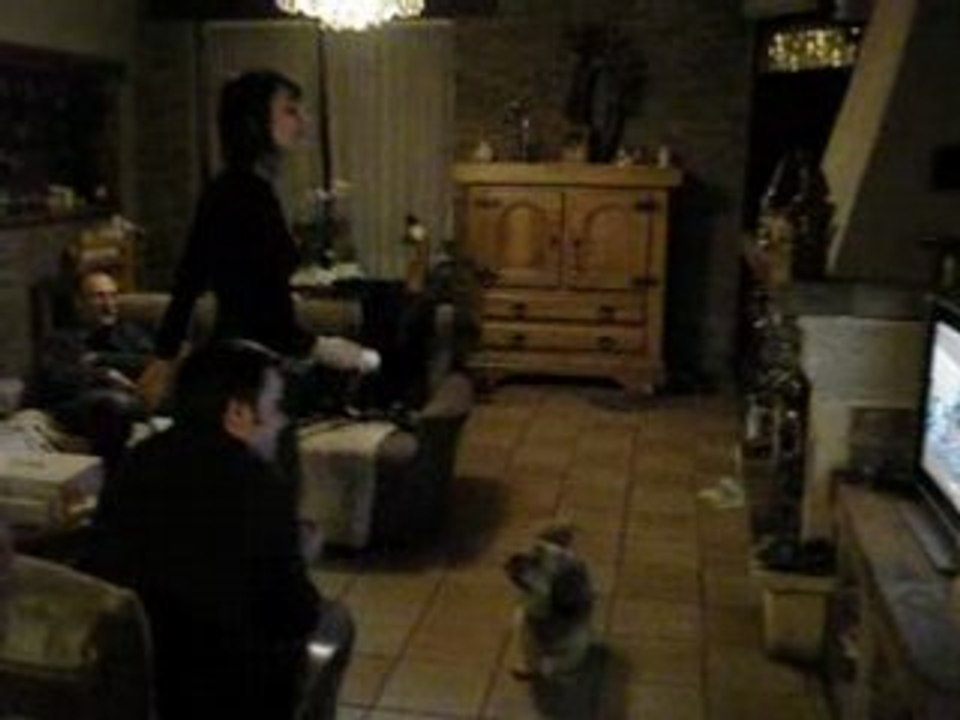 Sarah joue à la wii ave ghismo