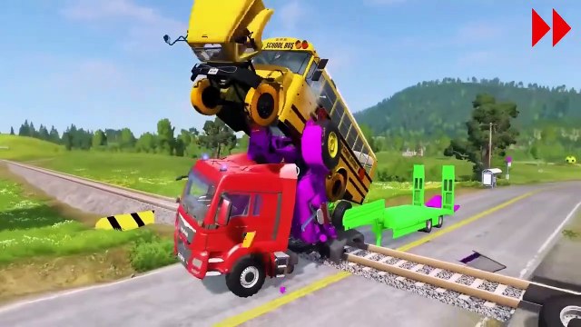 Double Flatbed Trailer Truck vs Speedbumps Train vs Cars | Tractor vs Train Beamng.Drive 015 zonetak #beamngdrive #beamngdrivemods #doublespeedbumps #beamng #traincrash #beamngcrashes #carrescue #doubleflatbedtrailer #simulationvideogame #trickshots #zone
