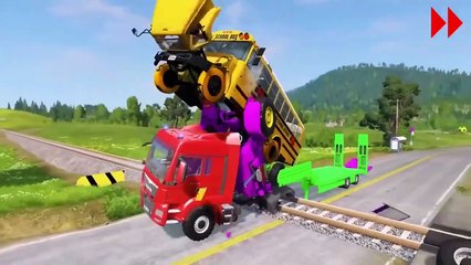Double Flatbed Trailer Truck vs Speedbumps Train vs Cars | Tractor vs Train Beamng.Drive 015 zonetak #beamngdrive #beamngdrivemods #doublespeedbumps #beamng #traincrash #beamngcrashes #carrescue #doubleflatbedtrailer #simulationvideogame #trickshots #zone