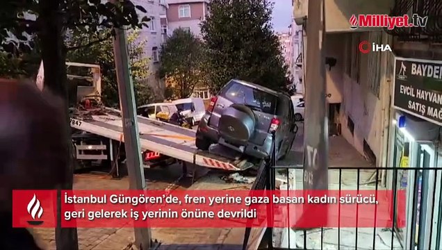 Güngören’de devrilen aracın altında kalmaktan son anda kurtuldular