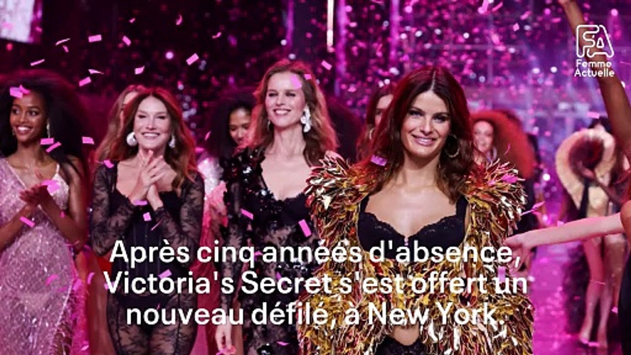 Dans un bustier en dentelle et avec des ailes à strass, Carla Bruni défile, en lingerie, pour la toute première fois pour Victoria's Secret