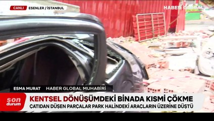 Kentsel dönüşümdeki binada kısmi çökme: Park halindeki araçlar zarar gördü
