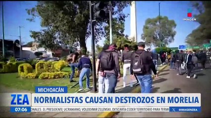 Normalistas realizaron diversos destrozos durante una manifestación en Morelia,