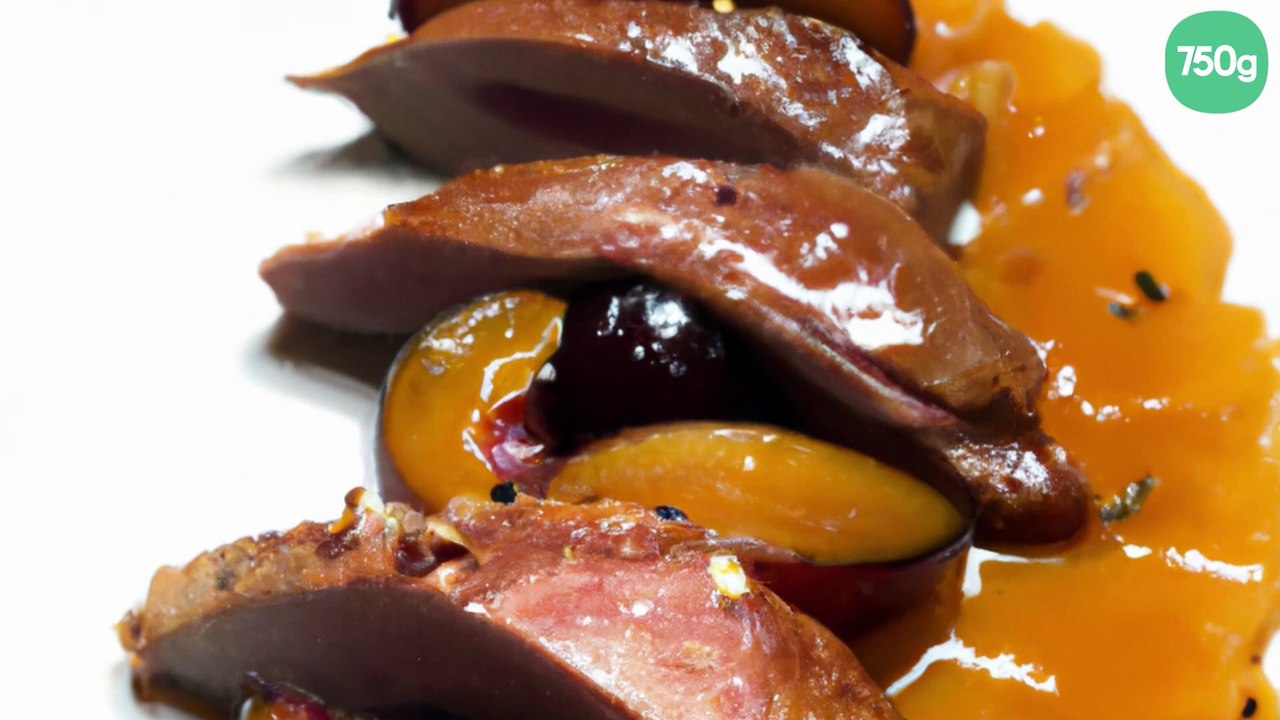 Magret de canard au miel et pêches caramélisées