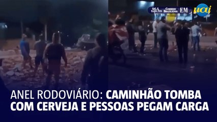 Anel rodoviário: caminhão tomba com cerveja e moradores tentam saquear carga