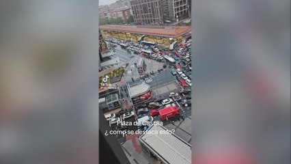 Increíble atasco alrededor de la rotonda de Plaza de Castilla en Madrid