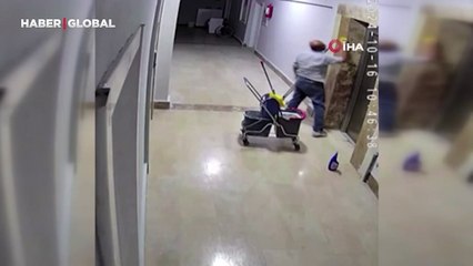 Depreme 10’uncu katta yakalanan temizlik işçisinin kaçtığı anlar kamerada