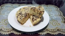 baked sponge cake with chocolate cheese topping