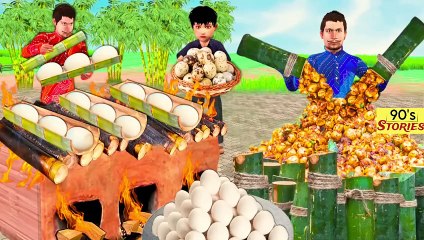 Bamboo Miniature Egg Curry Recipe in Jungle Egg Fry Cooking Street Food Hindi Kahani Hindi Stories
