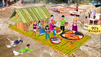 River Ganga Bamboo Raft Floating Shelter House Fish Cooking Street Food Hindi Kahani Moral Stories