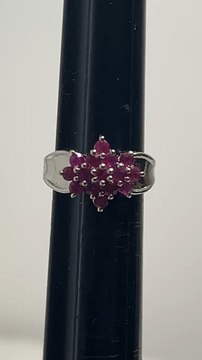 Sterling Silver Ruby Ring, 16 Red Ruby Clusters, July Birthstone, Size 5 available at treasuretique.com