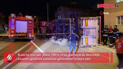 TIR'ın devrildiği anlar kamerada