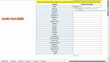 How to Reverse the data in a column from bottom to top in excel formula