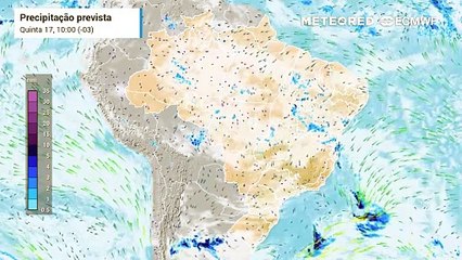 Previsão de precipitação e nebulosidade até Sábado (19).