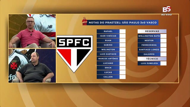 LUCAS NOTA 8! PRAETZEL AVALIA JOGADORES DO SÃO PAULO NA VITÓRIA SOBRE O VASCO | PRIMEIRO TEMPO