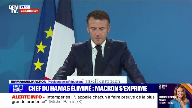 Emmanuel Macron, sur la mort de Yahya Sinouar: Ce jour est un tournant, en même temps qu'un succès militaire pour Israël