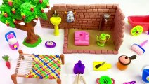 DIY How to make polymer clay miniature Village House, Washroom Set, Kitchen Set, Tree, Charpai