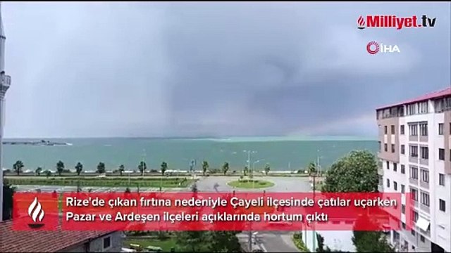 Rize'yi denizde hortum çıktı, caddeler suyla doldu: Hortum kamerada