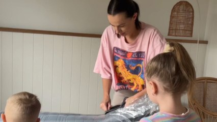 Kids pay a hilarious price after mom skips instructions during mattress unboxing