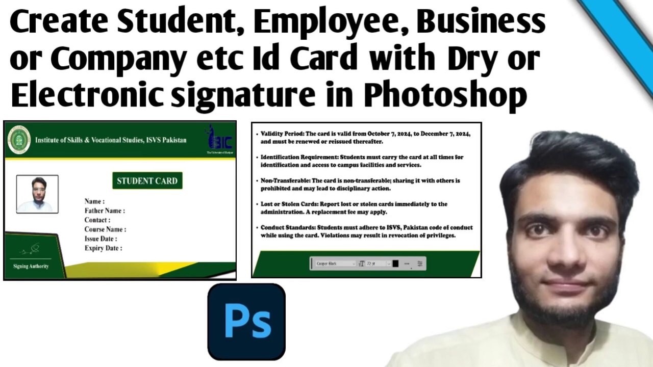 How to create Student, Employee, Business etc ID Card with Dry or E-Signature on it in Photoshop 2023 or in any other version of it