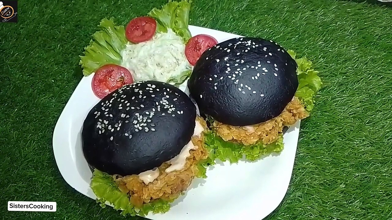 Black Zinger Burger Recipe ｜ How To Make Black Buns At Home ｜ Restaurant Style Zinger Burger Recipe