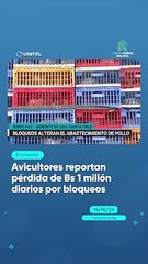 Avicultores reportan pérdida de Bs 1 millón diarios por bloqueos