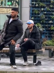 Funny prank with guy sitting in the park