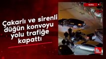 Bursa'da çakarlı ve sirenli düğün konvoyu