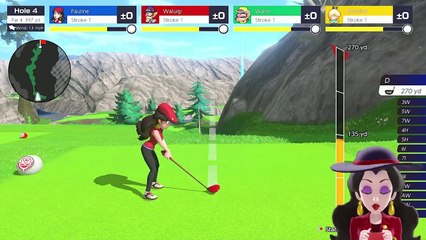 Mario Golf Super Rush Pauline vs Waluigi vs Wario vs Rosalina at Ridgerock Lake