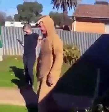 This guy dressed up as mama kangaroo and tried to put it in his Kangaroo pouch