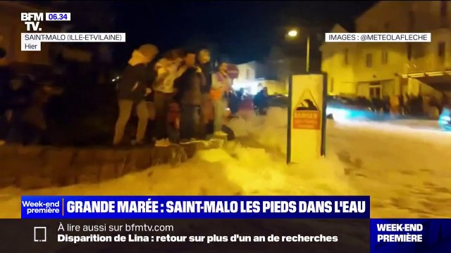 Grande marée: les images impressionnantes de personnes balayées par la houle à Saint-Malo