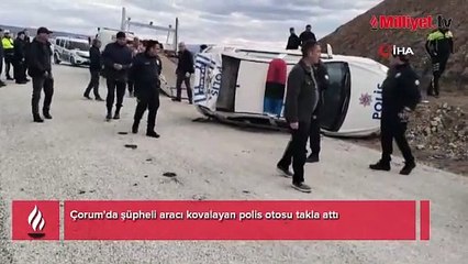 Çorum'da polis aracı takla attı!