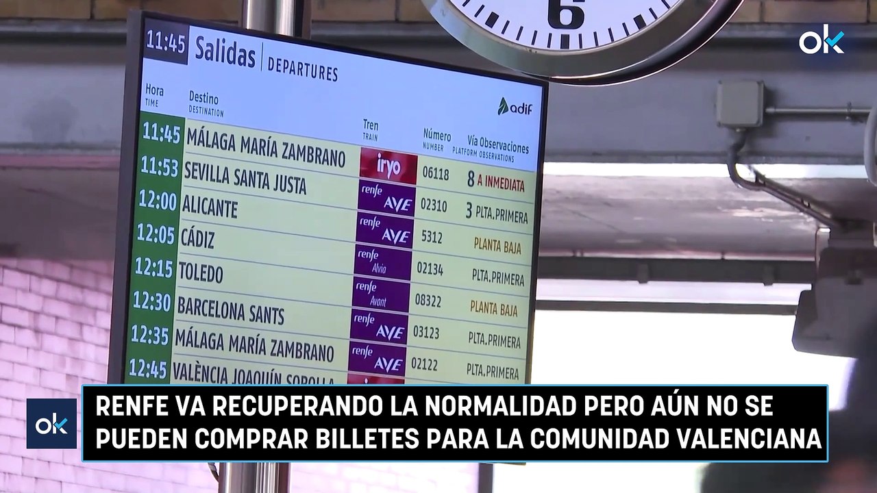 Renfe va recuperando la normalidad pero aún no se pueden comprar billetes para la Comunidad Valenciana