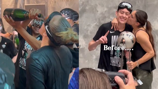 Breanna Stewart and her wife Marta Xargay celebrate New York Liberty's WNBA Title
