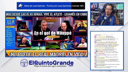Balboa celebrando los Goles de Mbappé y de Vinicius