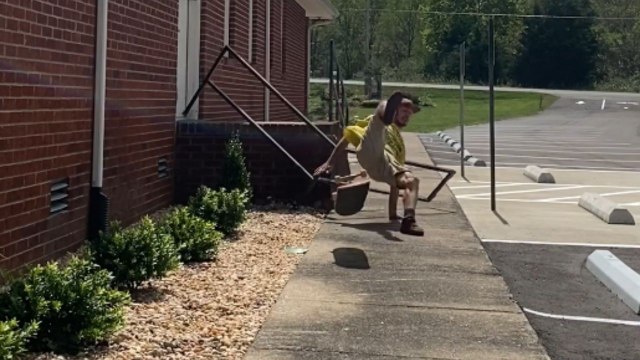 Ambitious skater tests his skills but miscalculates and faces a sudden fall