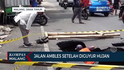 Jalan di Muharto Malang Ambles Setelah Diguyur Hujan Deras!