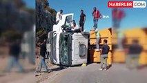 Hafriyat Kamyonu Devrildi, Bodrum'da Yol 2 Saat Kapandı