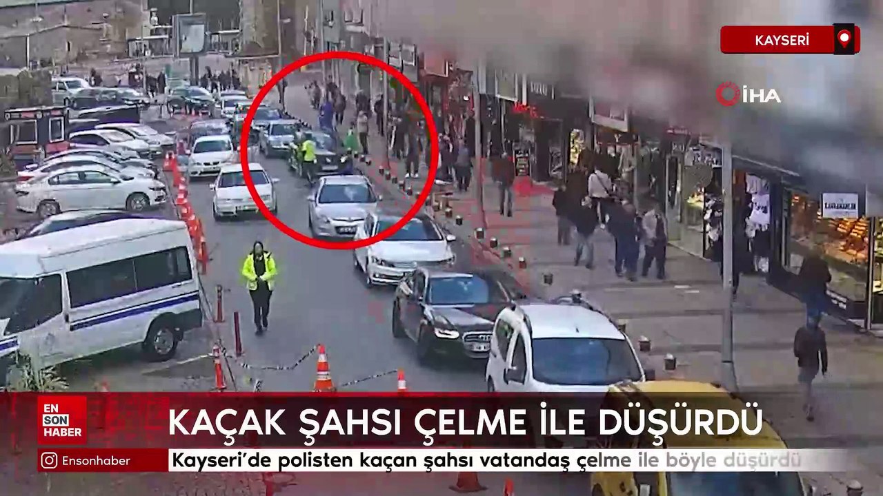 Kayseri'de polisten kaçan şahsı vatandaş çelme ile böyle düşürdü