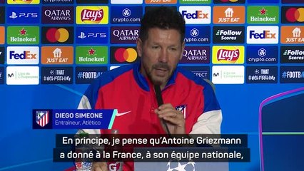 Atlético - Simeone : "Griezmann a donné à la France tout son talent"