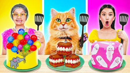 NOUVEAU 123 GO! : Défi de Décoration de Gâteau Moi vs Mamie vs Chat ! Recettes Halloween Géniales !