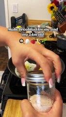 Mom is making eggs for breakfast and spills all the peppercorn into the pan!