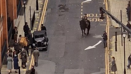 Cillian Murphy on horseback during Peaky Blinders movie filming