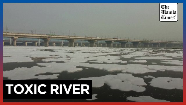 Drone footage shows toxic foam floating down India's Yamuna River
