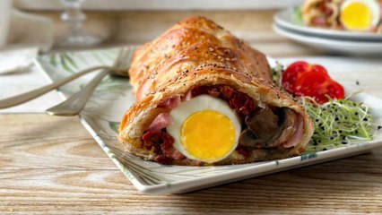 Trenza de hojaldre de lacón y champiñones - Cocina Fácil