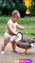 Cute Boy and Duck funny fighting