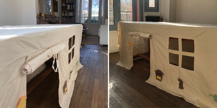Comment fabriquer une cabane pour enfant avec une nappe ?
