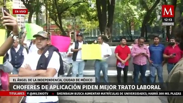 Choferes de aplicación protestan en el Ángel de la Independencia, piden mejoras laborales
