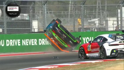 Porsche Carrera Cup North America 2024 Austin Race 1 Start Halcome Half Flip