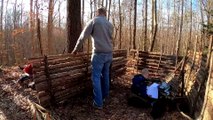 Bushcraft Log Cabin Build - 8 Days Winter Camping & Cooking in Primitive Shelter